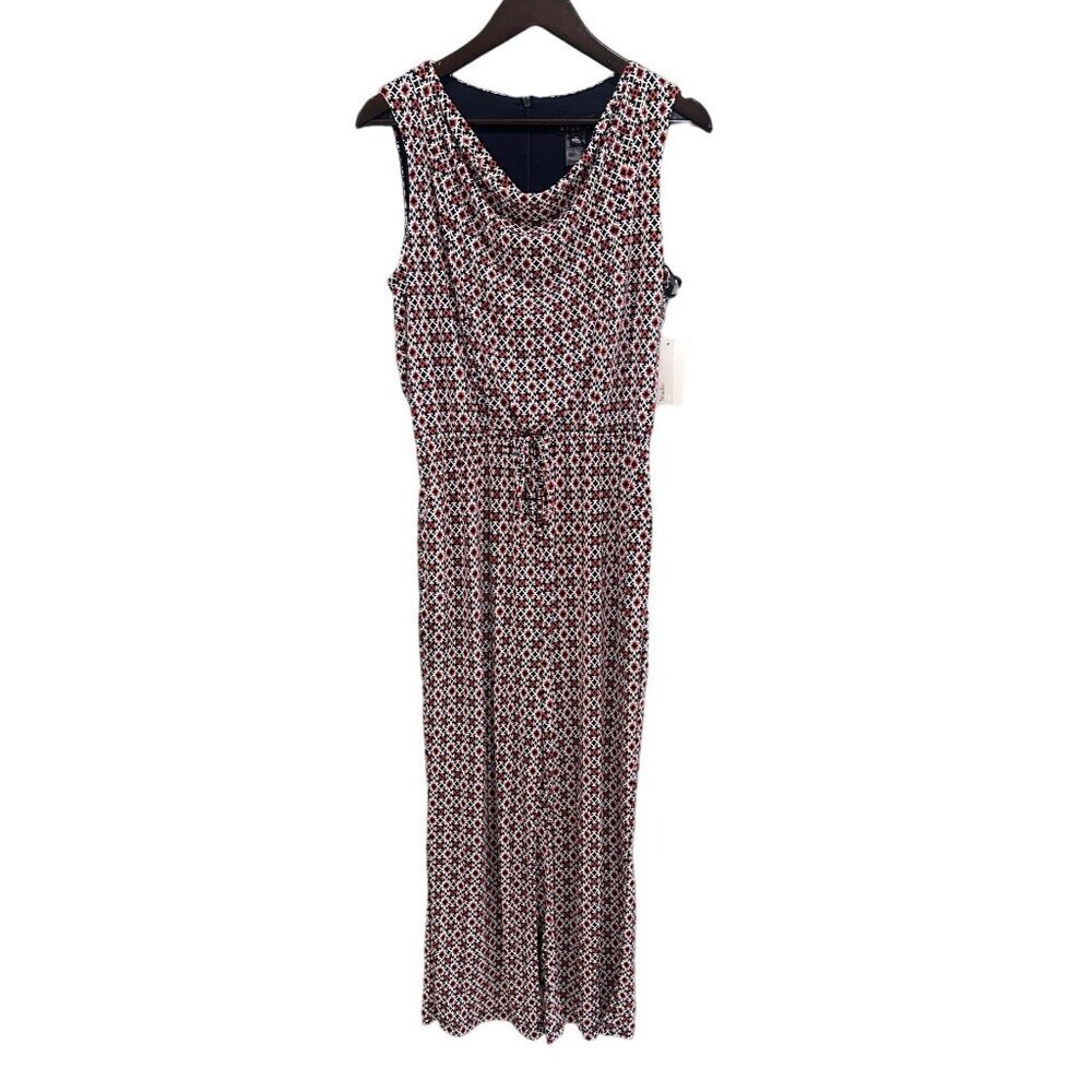 NWT Chic Orange & Navy Blue Geometric Jumpsuit - Perfect for Summer Size 12